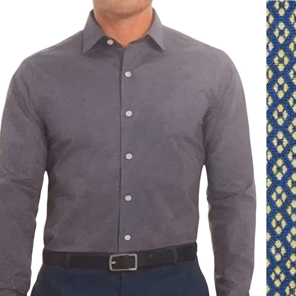 TED BAKER Men's Long Sleeve Dress Shirt Size XL Navy Pattern Print